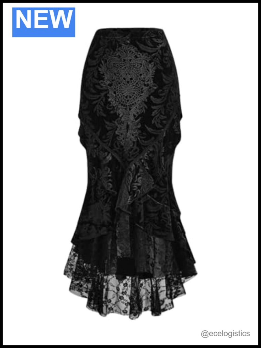 Women's Gothic Lace Fishtail Mermaid Bodycon Skirt, Elastic High Waist Ruffle